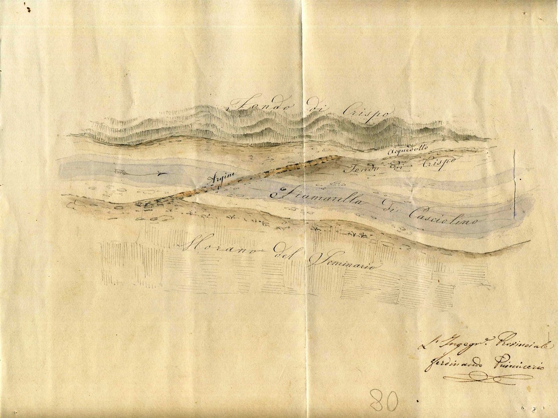 PIANTA TOPOGRAFICA DIMOSTRANTE L&rsquo;ANDAMENTO DE&rsquo; TORRENTI CONACE E MASSENTO IN CONTRADA CASCIOLINO