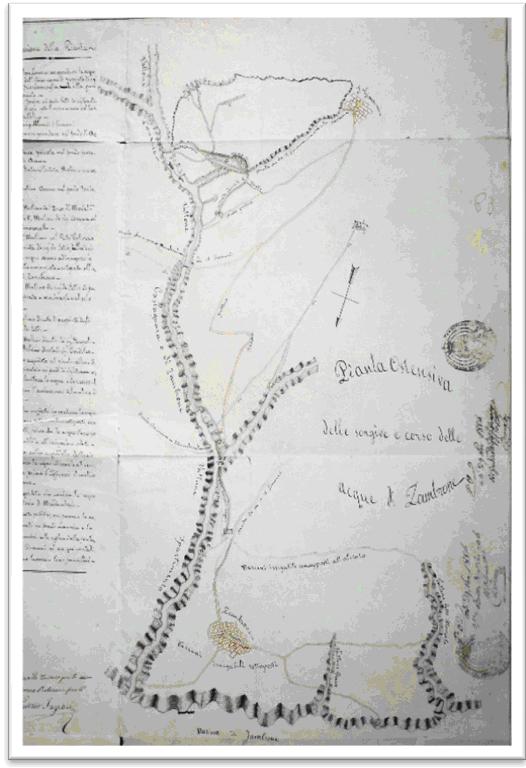 PIANTE OSTENSIVE DELLE SORGIVE E CORSO DELLE ACQUE DI ZAMBRONE
