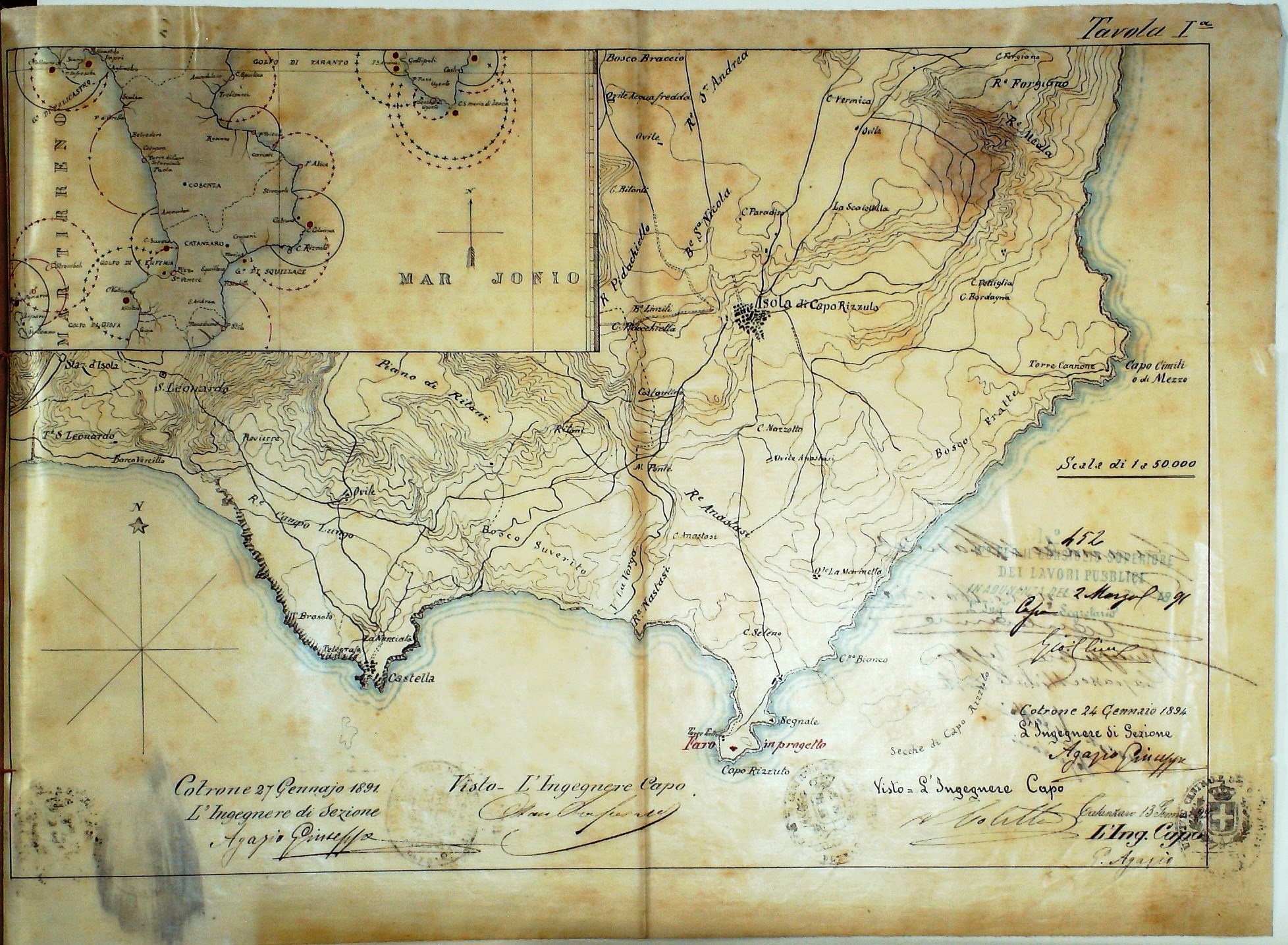 Mappa topografica di un tratto di costa jonica  Tav I