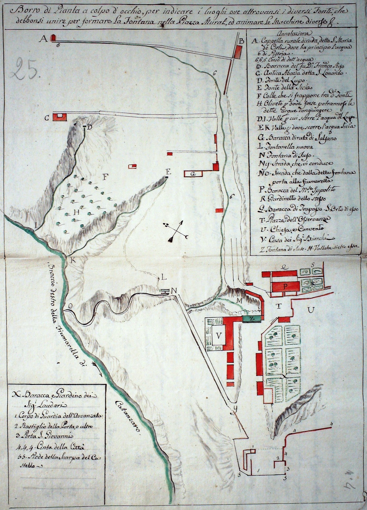 Progetto della pianta delle fonti che confluiscono nella fontana nella Piazza Murat in Catanzaro