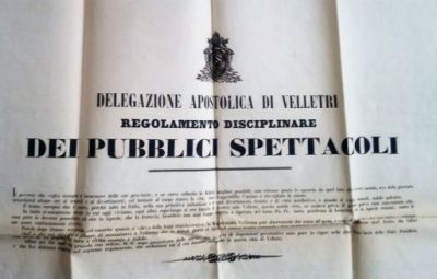 Velletri, 1863. Regolamenti dei pubblici spettacoli: particolare