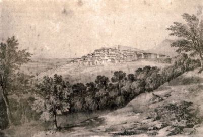 Sezze, 1705.  Panorma tratto da un disegno del Dodwell