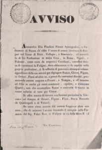 Tarquinia, Archivio Storico Comunale, Carteggio amministrativo, tit. XIV, fasc. 11, 4875. Avviso Fuschini