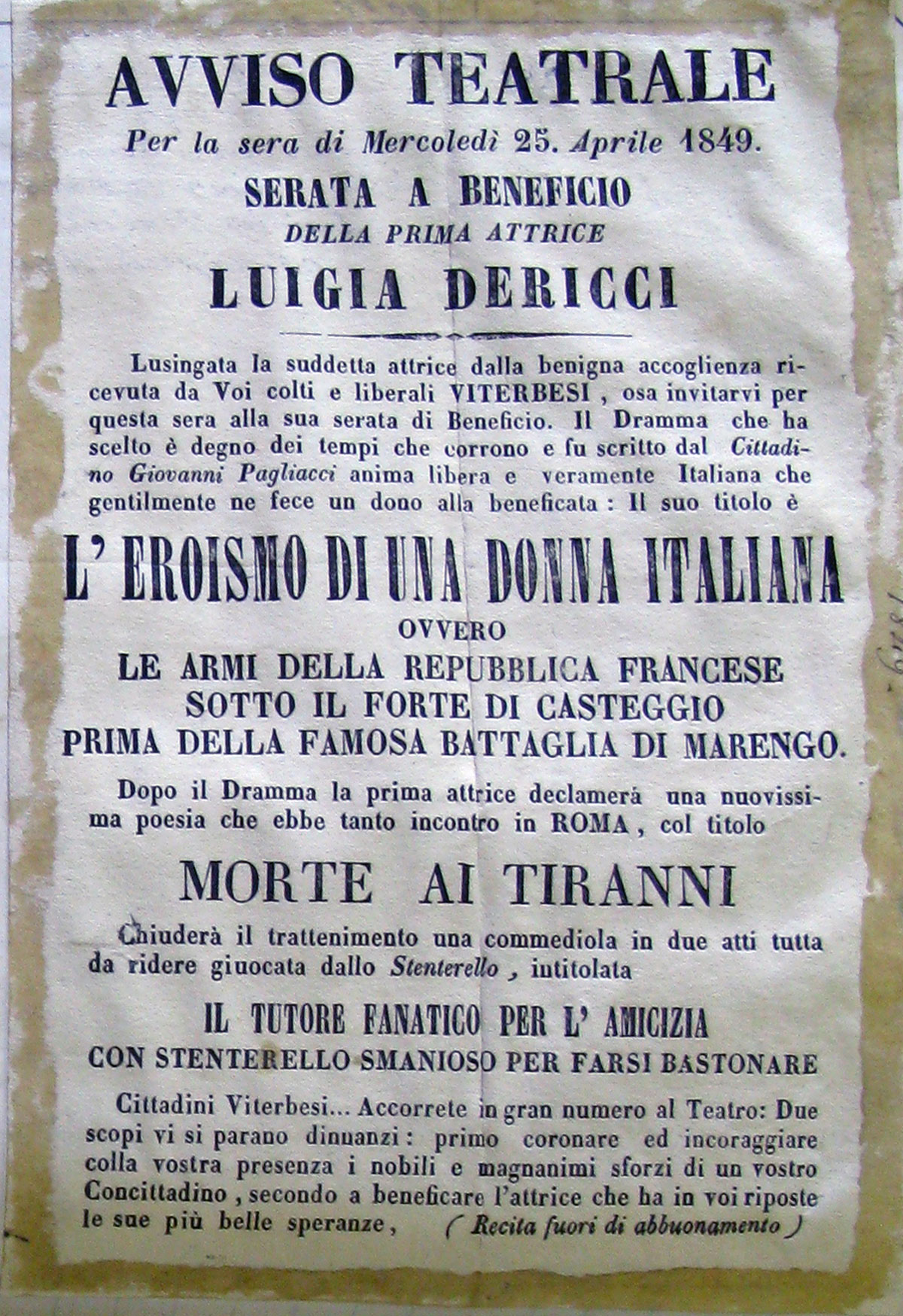 Viterbo, 1849. Teatro del Genio, beneficiata per Luigia Dericci. Fig. 2