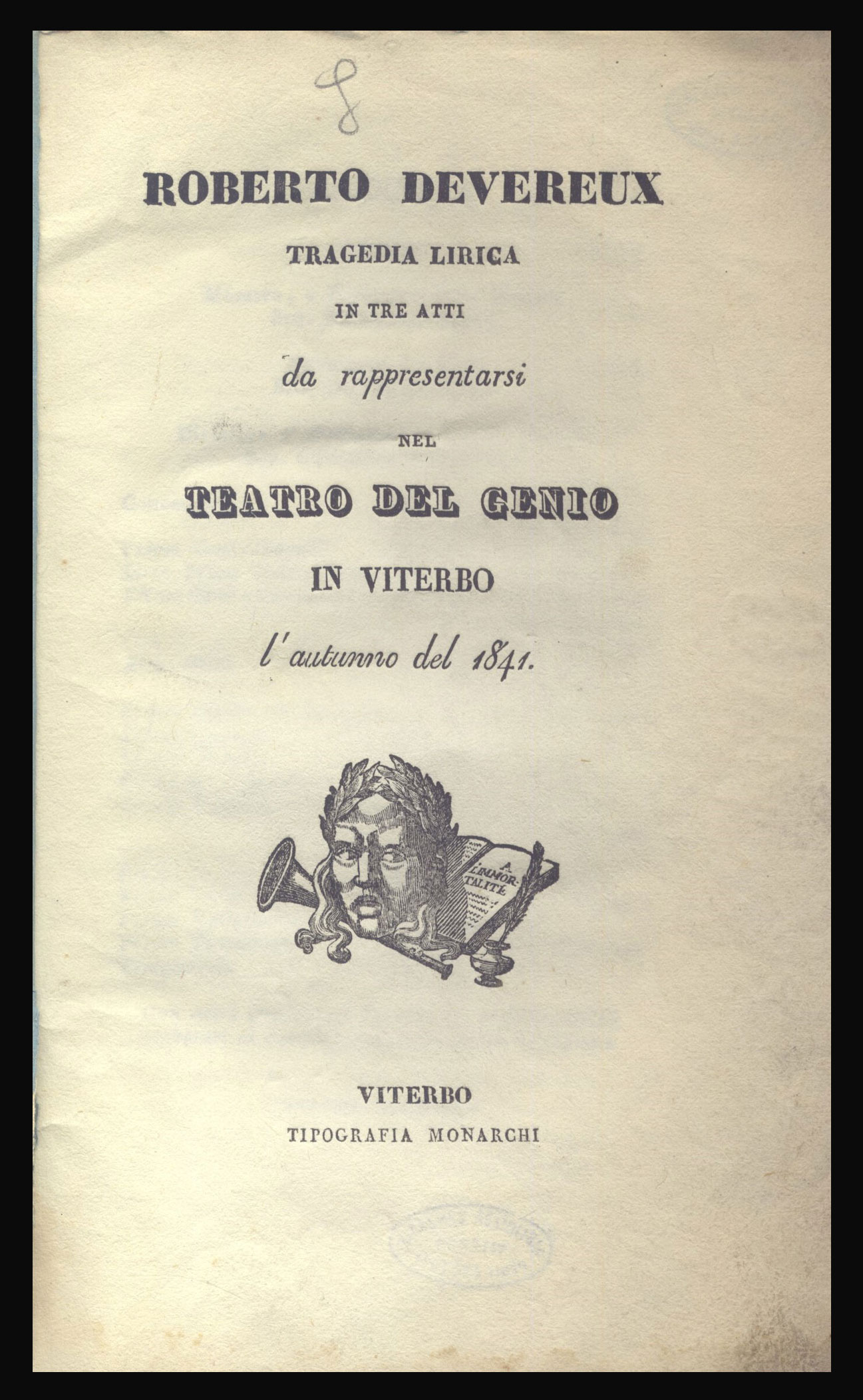 Viterbo, 1841. Teatro del Genio: "Roberto Devereux"