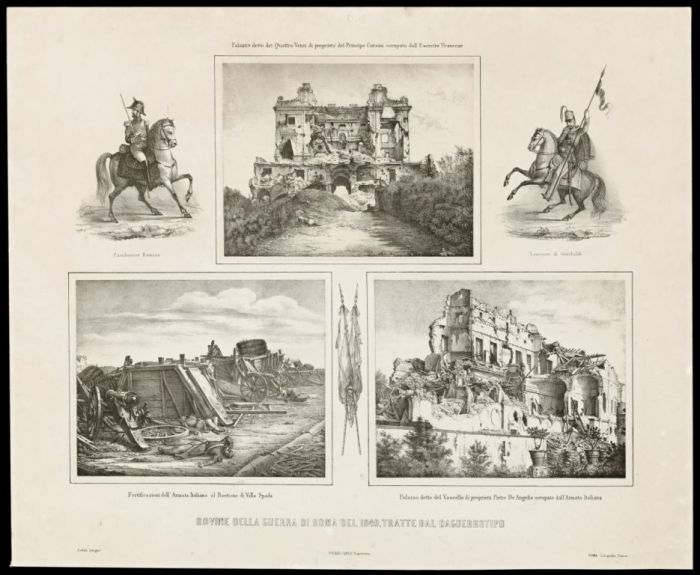 Rovine della guerra di Roma tratte dal daguerrotipo, litografia di Berzotti e Badioli, 1849 (Getty Research Institute, Los Angeles, USA)