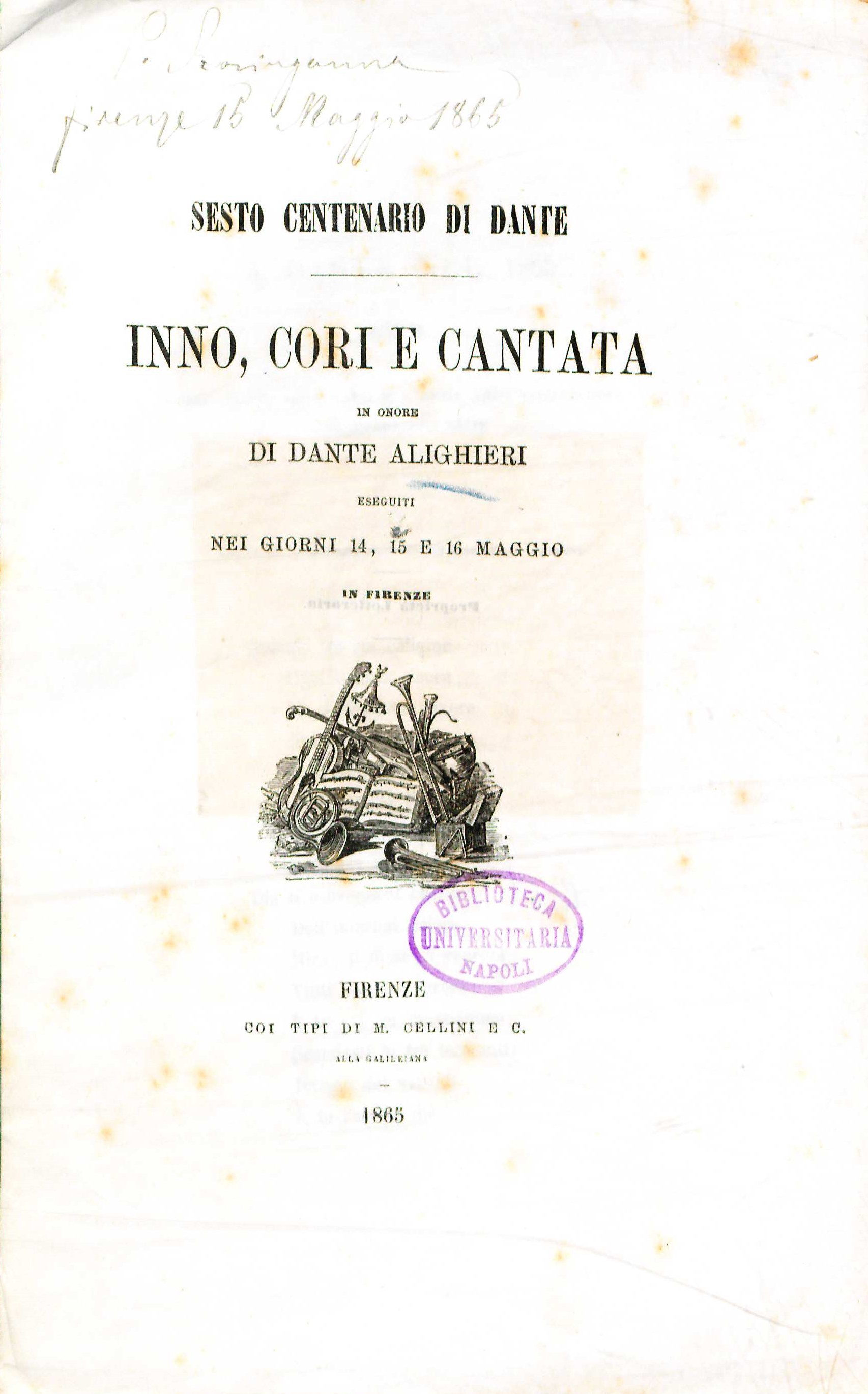 1865 VI centenario dalla nascita di Dante Il mito dantesco