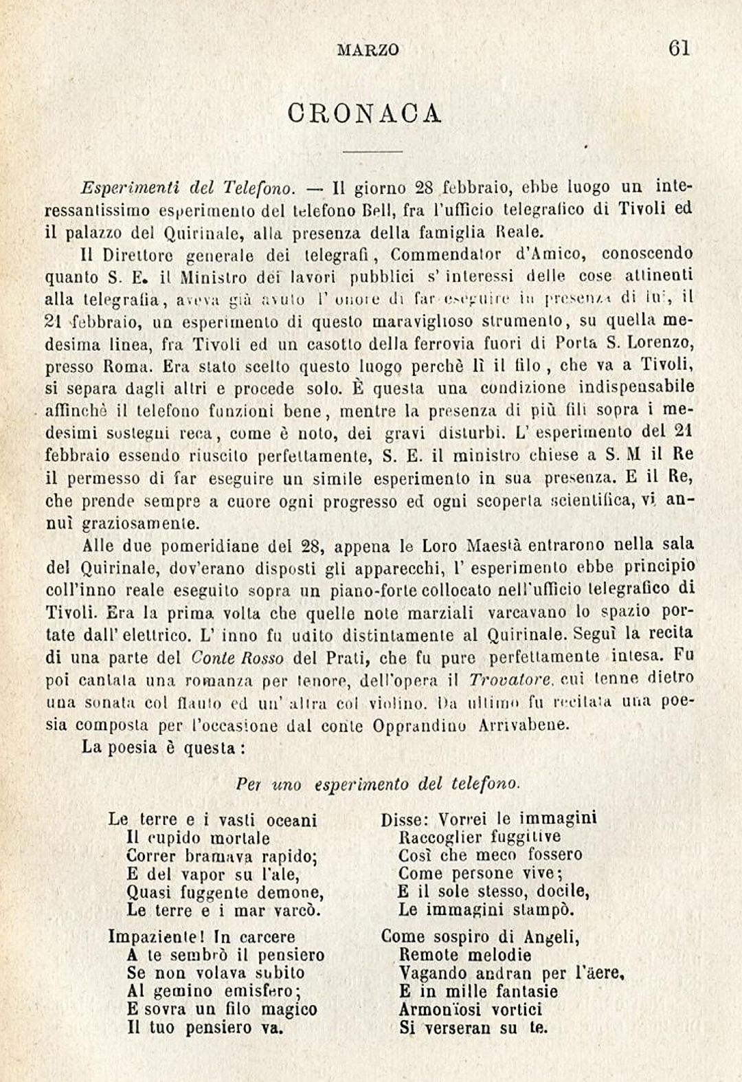 da Bullettino telegrafico, marzo 1878, p. 61