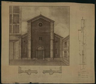 Chiesa Santa Brigida. Con indicazione del rivestimento in pietra, della muratura nuova e della muratura vecchia.