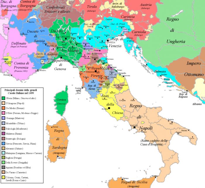 Cartina politica dell'Italia nel 1499