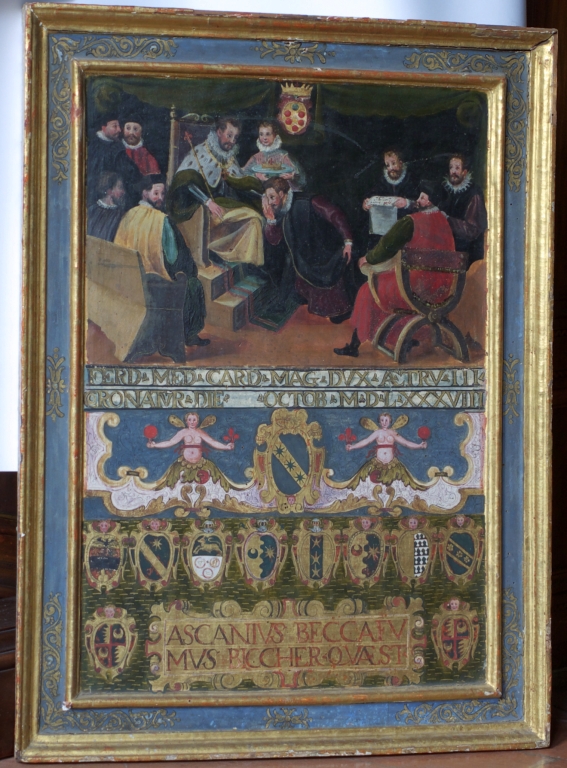 Pittore senese, I senesi rendono omaggio al cardinale Ferdinando de’ Medici divenuto Granduca di Toscana (n. inv. 075)