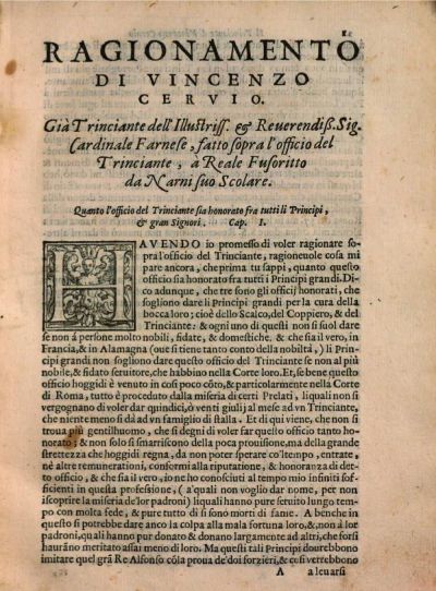 Vincenzo Cervio, Il trinciante, Roma 1593