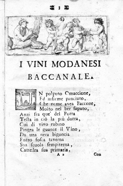 Giovanni Battista Vicini, I vini modanesi, Modena 1752, Incipit