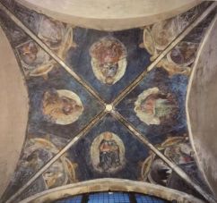 Cappella Averoldi, la volta a crociera affrescata da Foppa con le figure degli Evangelisti e dei Padri della chiesa