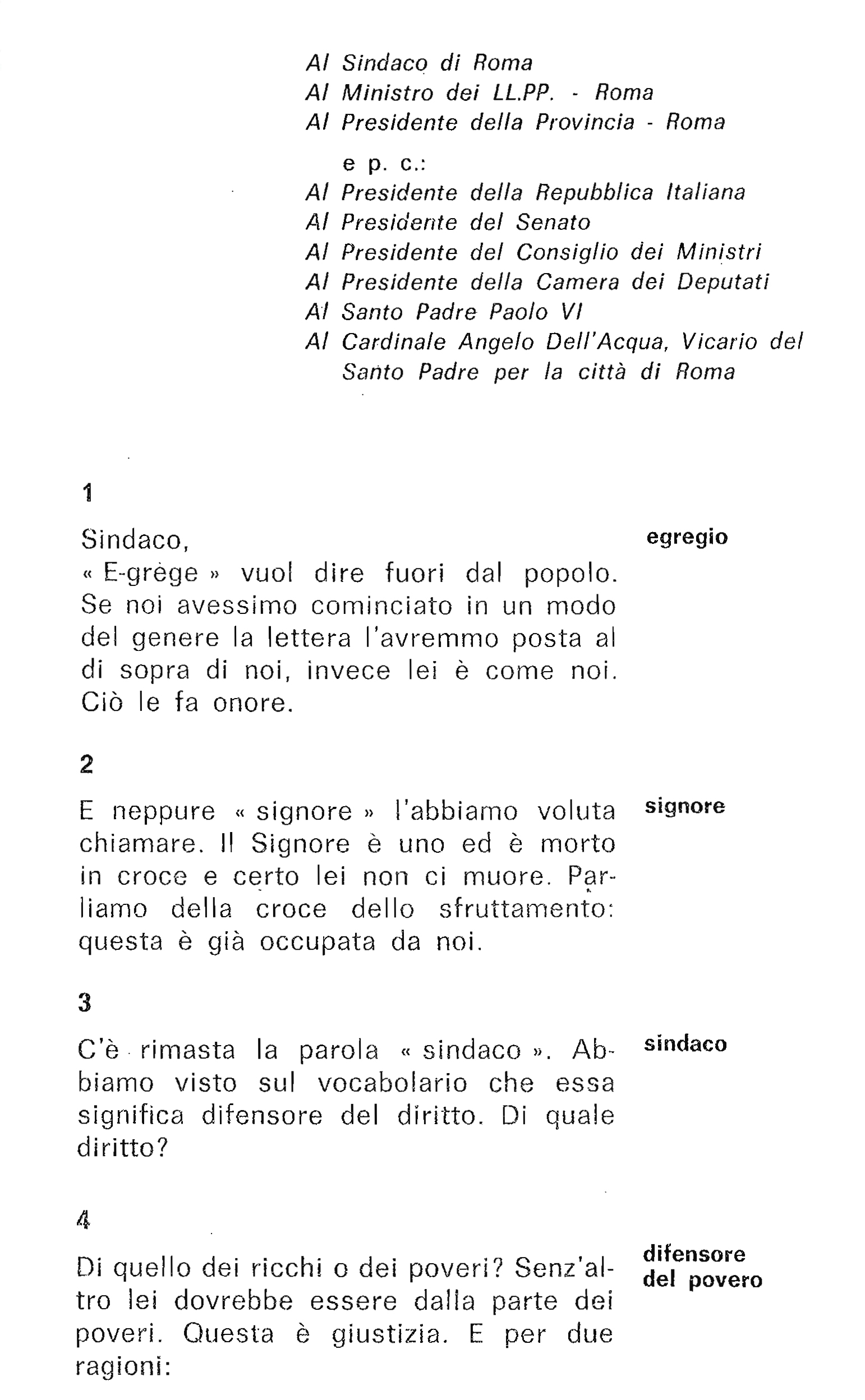 Lettera al Sindaco 1970-2