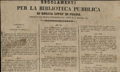 Biblioteca comunale di Foggia - Regolamento (1834)