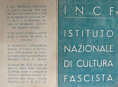 Una tessera dell'Istituto nazionale di cultura fascista