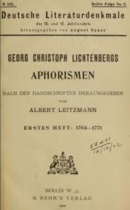 Georg Christoph Lichtenberg, Aphorismen (1902)