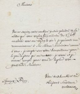 Una lettera di Voltaire